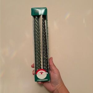 Vintage MCM Christmas Green and Gold Spiral taper 10 inch Candles